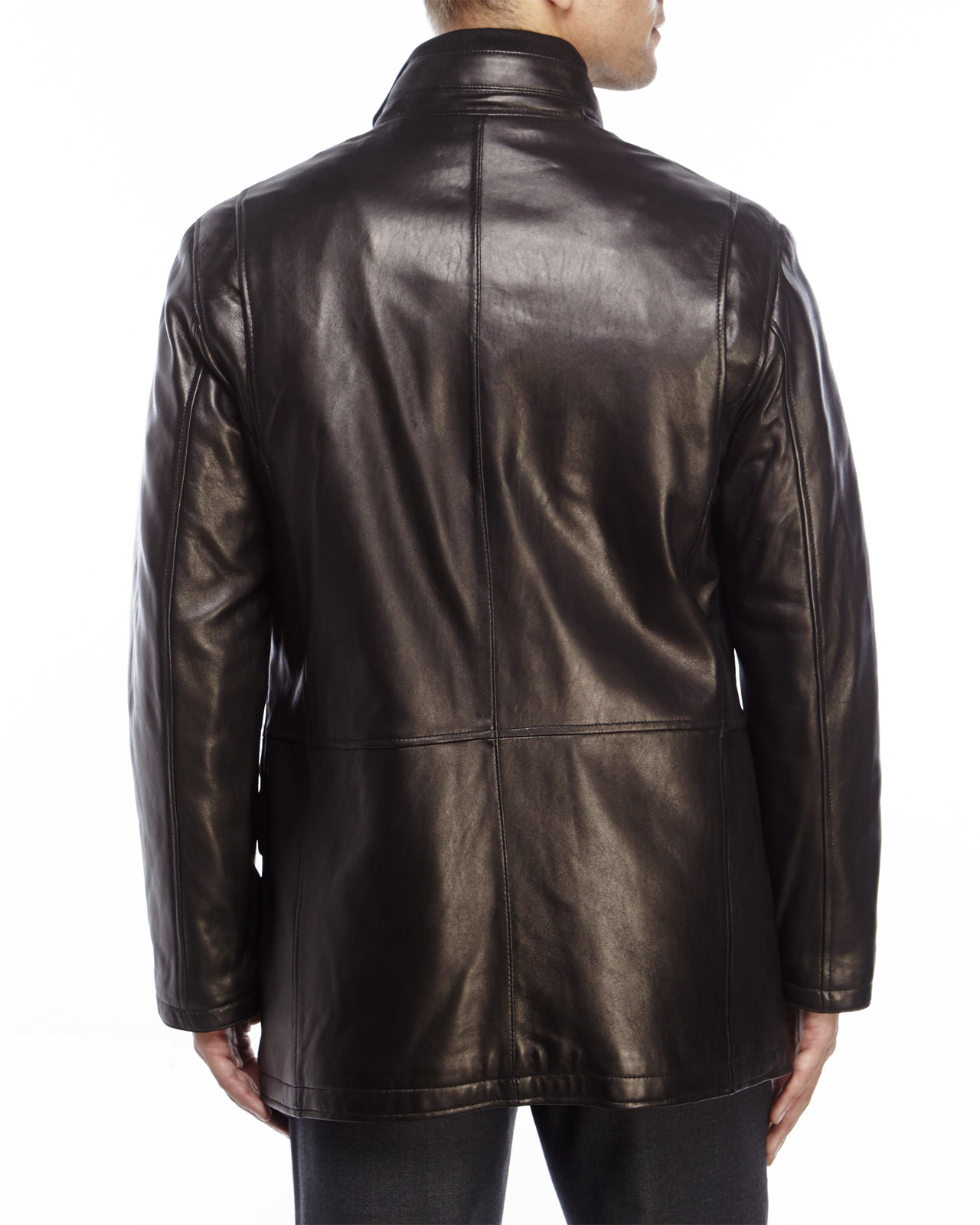 Cole Haan Smooth Lamb Leather Jacket in Black (Brown) for Men - Lyst