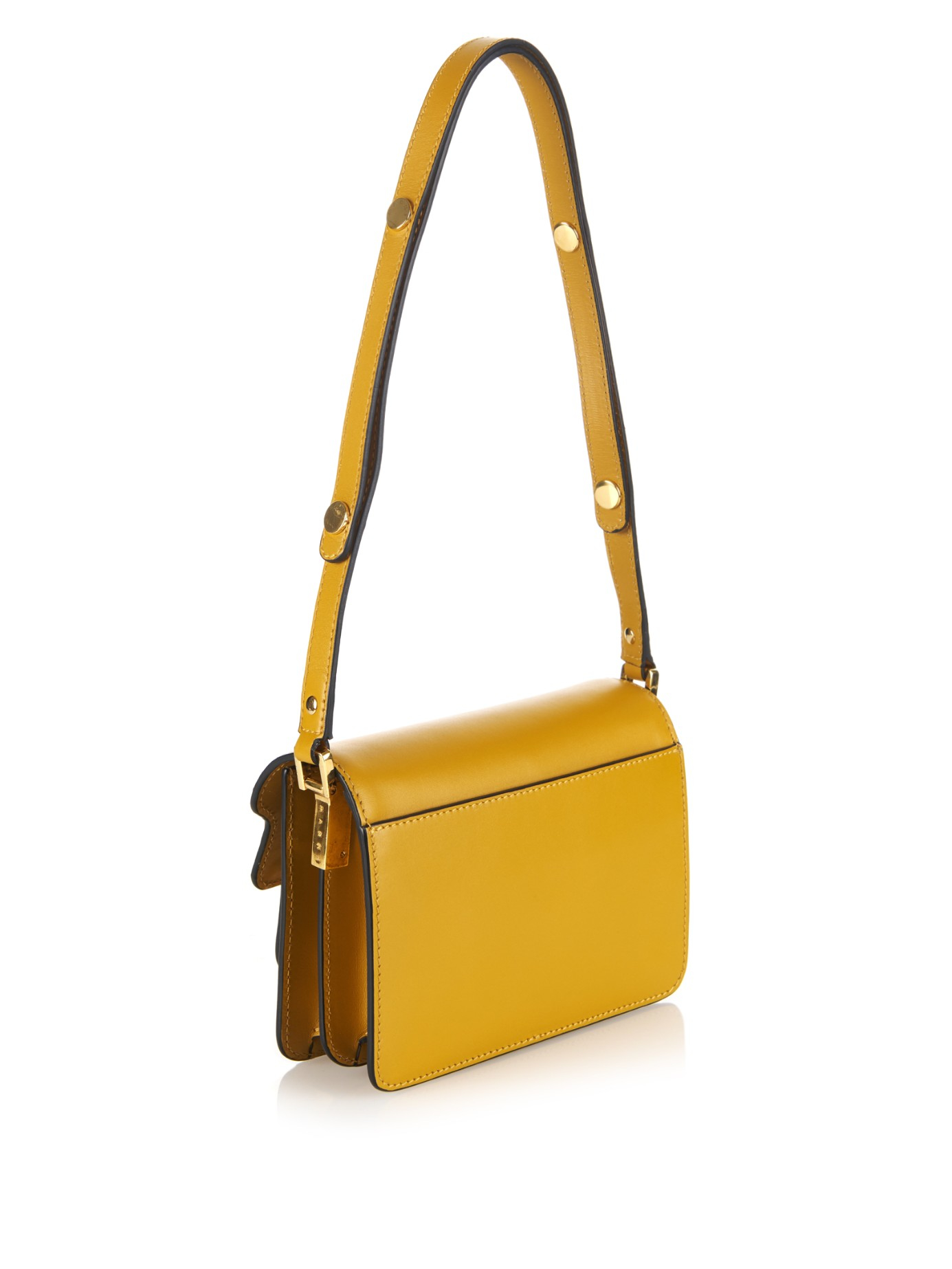 Trunk mini topstitched glossed-leather shoulder bag