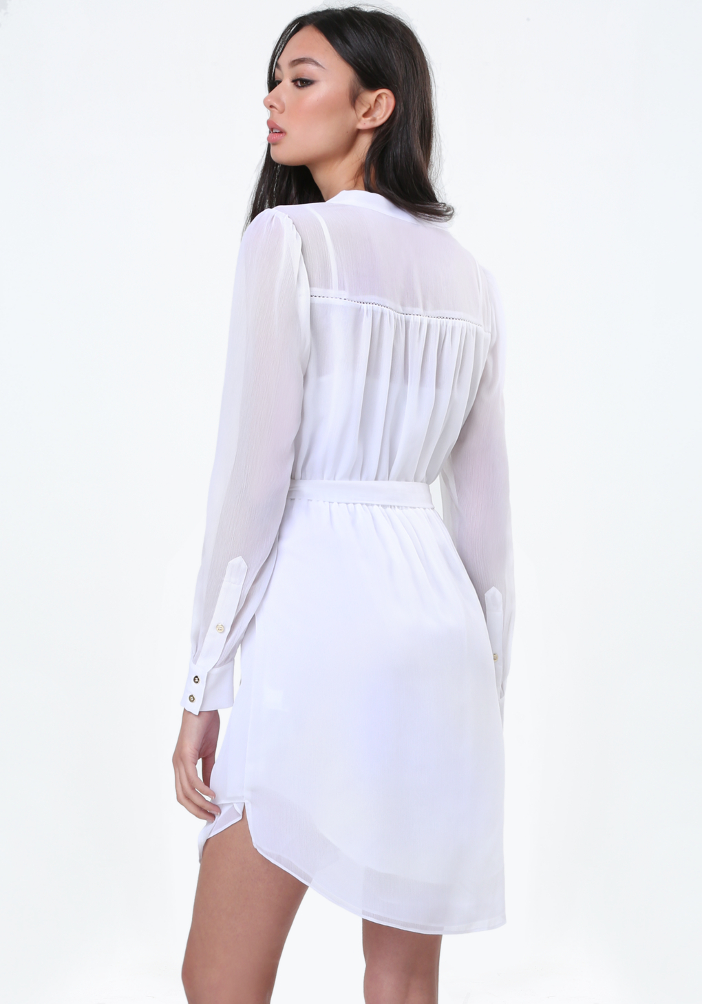 white chiffon shirt dress