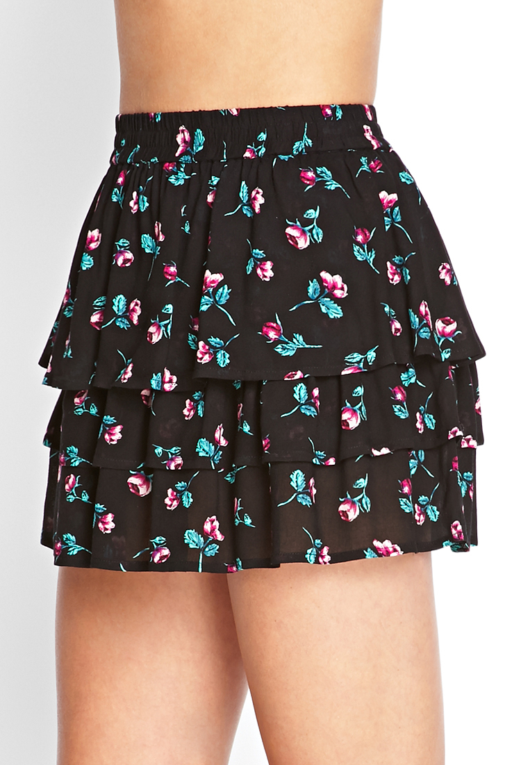 floral mini skirt black