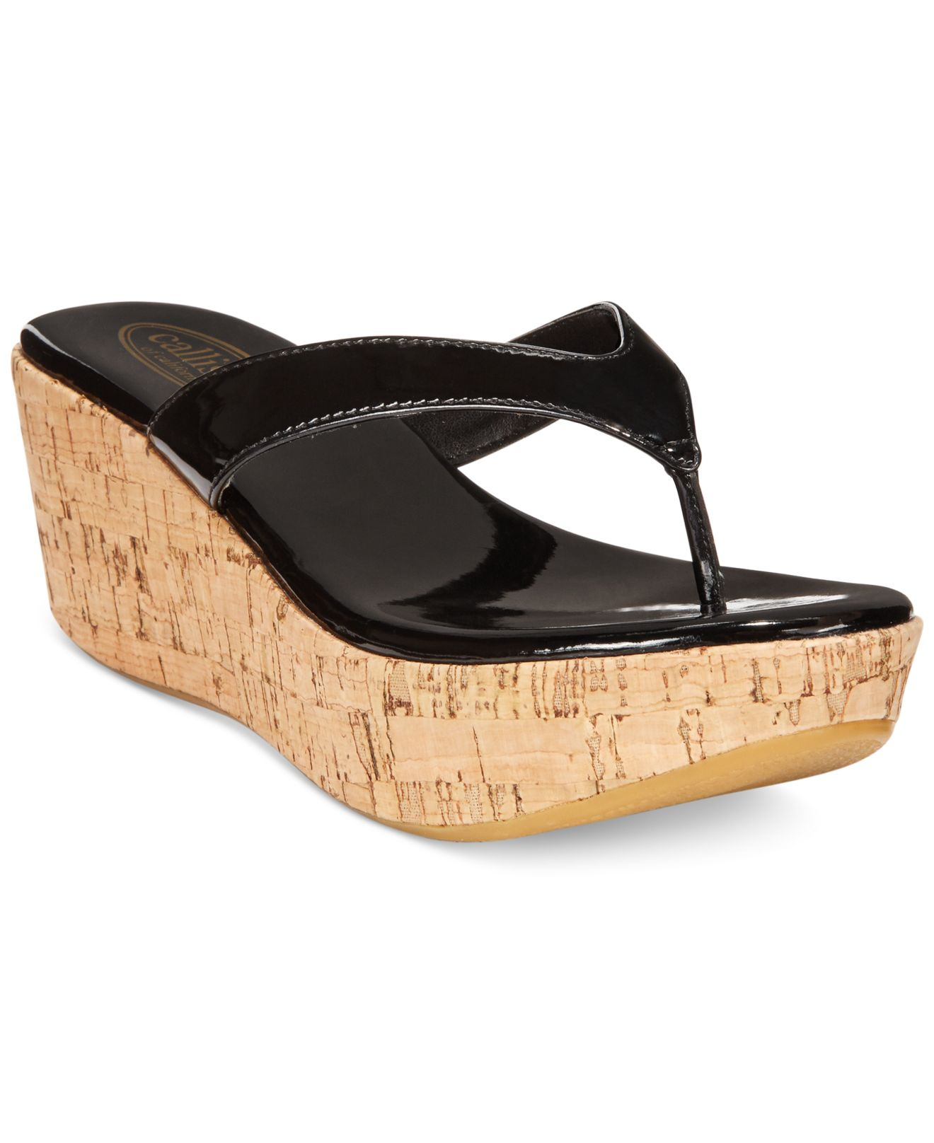 Callisto Beachie Cork Thong Platform Wedge Sandals in Black Lyst