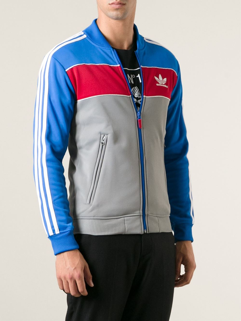 adidas Striped Zipped Track Jacket in Grey (Blue) for Men Lyst