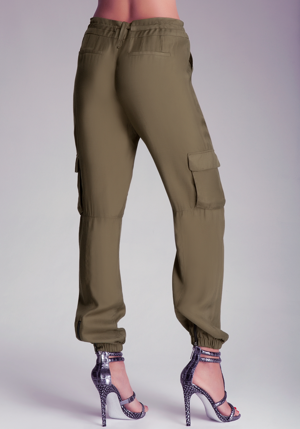 Lyst Bebe Tie Waist Cargo Pants in Green