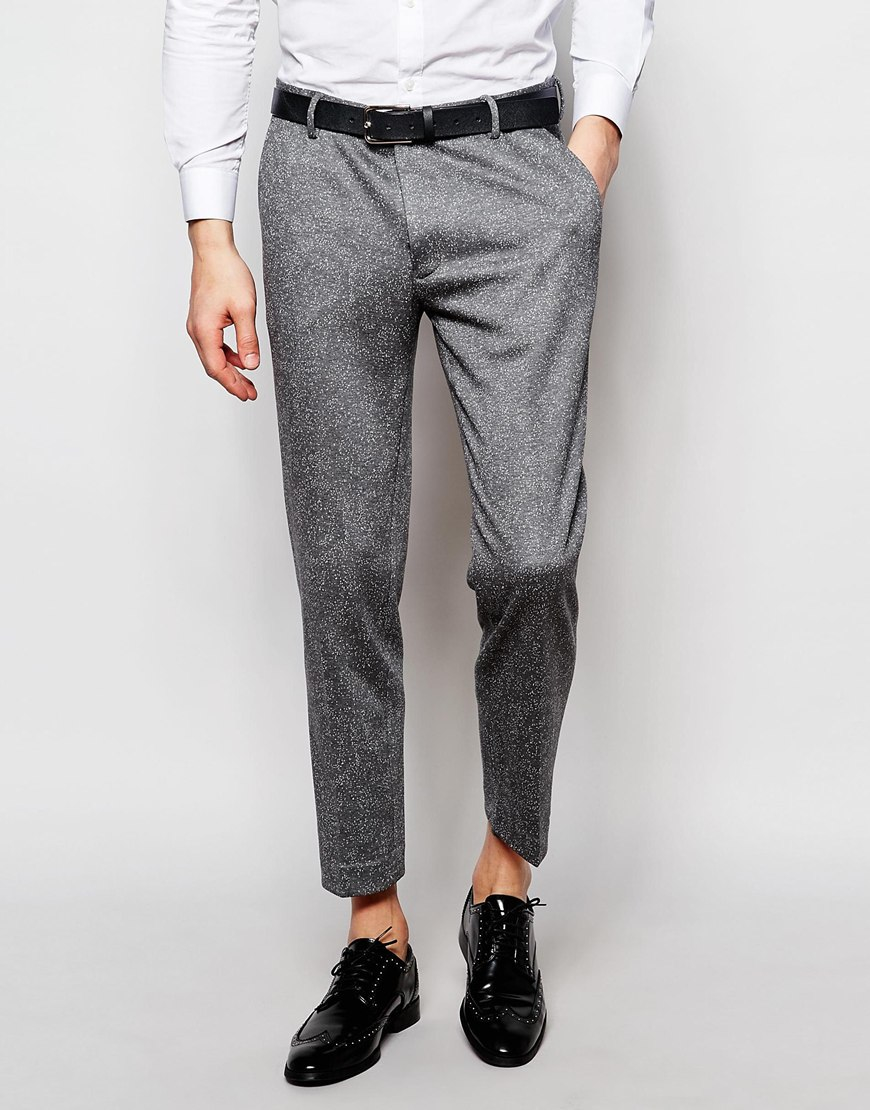 ASOS Skinny Cropped Suit Trousers In Grey Fleck in Gray for Men | Lyst