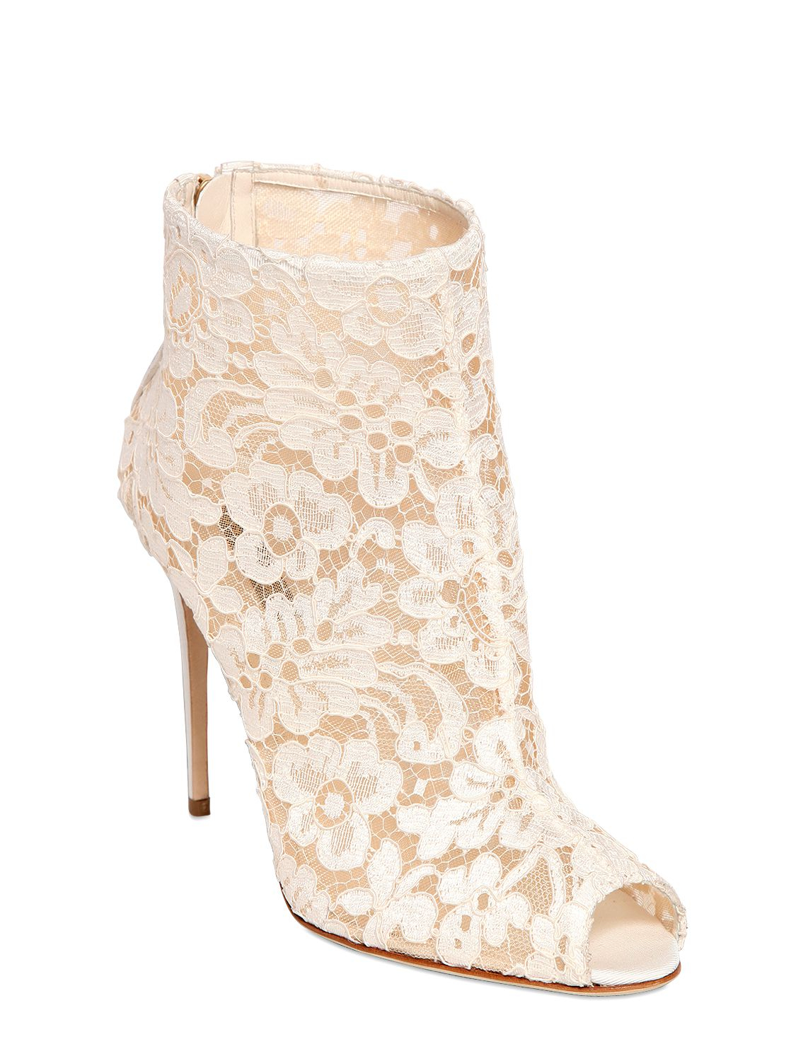 Dolce & Gabbana 105mm Beth Mesh Lace Peep-toe Boots in White | Lyst