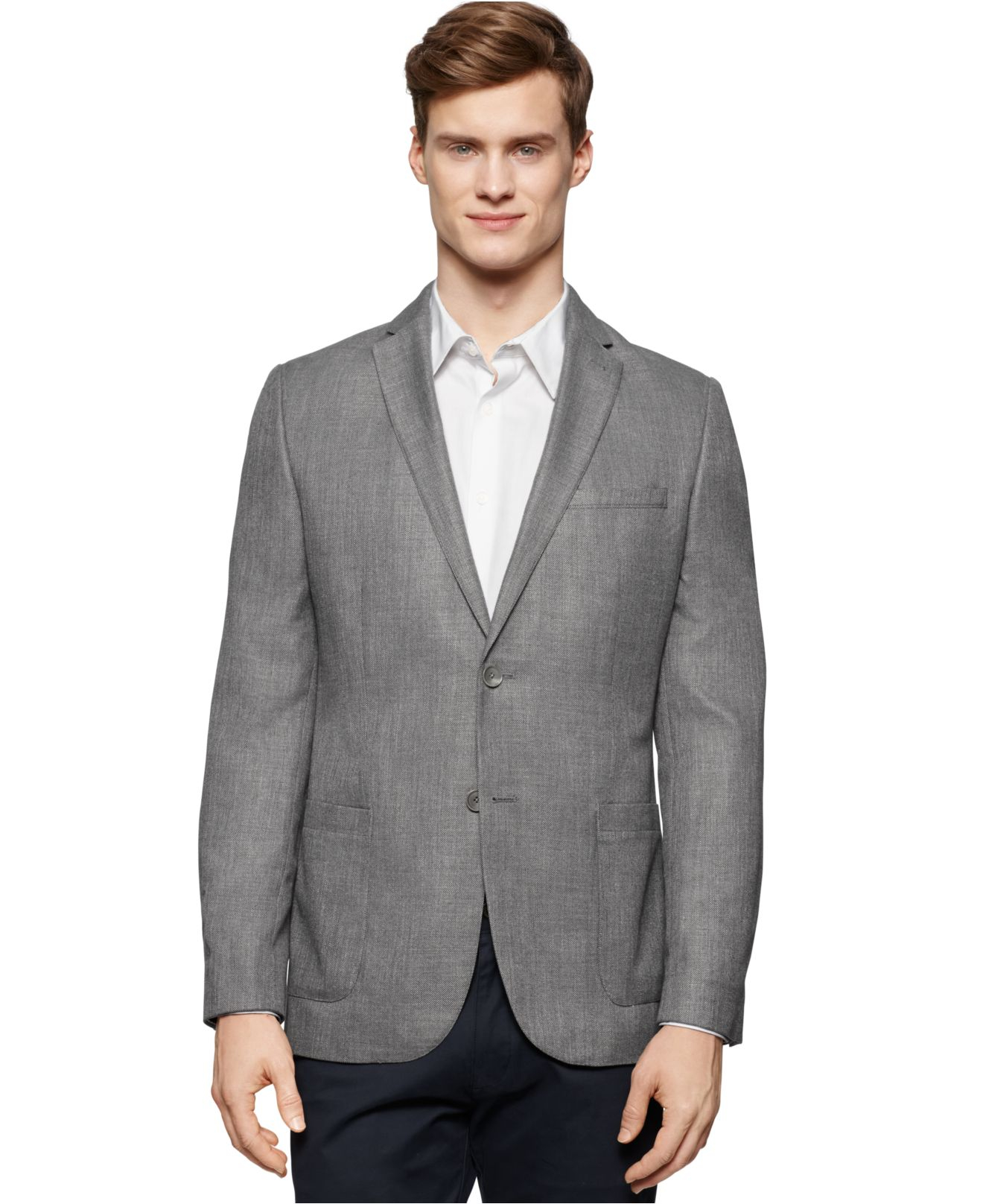 Calvin Klein Slim-Fit Hopsack Blazer in Gray for Men (Iron Ore) | Lyst