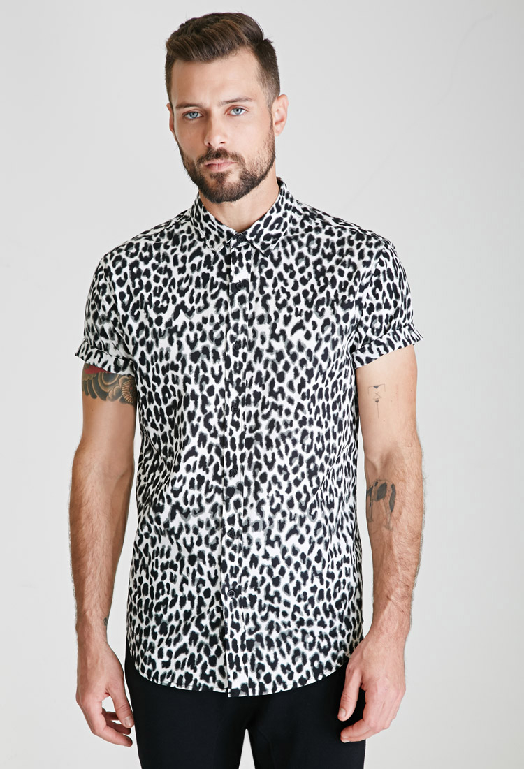 Cotton Leopard Print Button-down Shirt ...