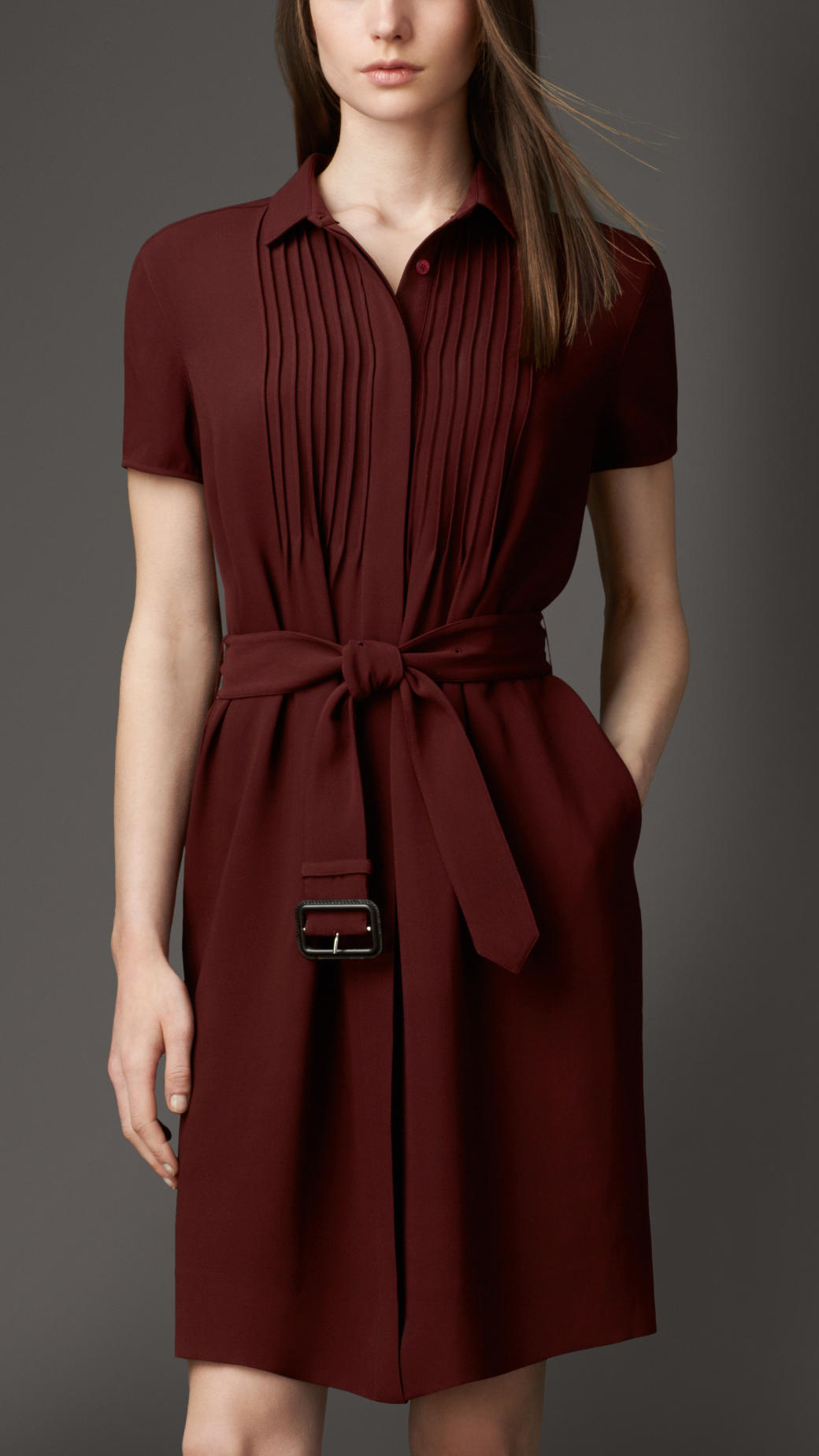 Lyst - Burberry Silk Georgette Shirt Dress in Red