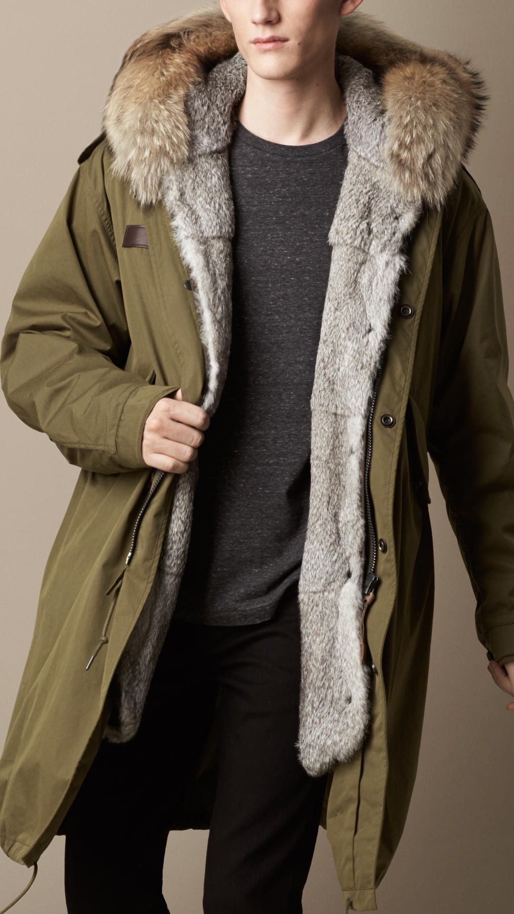 Burberry Showerproof Parka with Fur-lined Warmer in Olive (Green) for Men -  Lyst