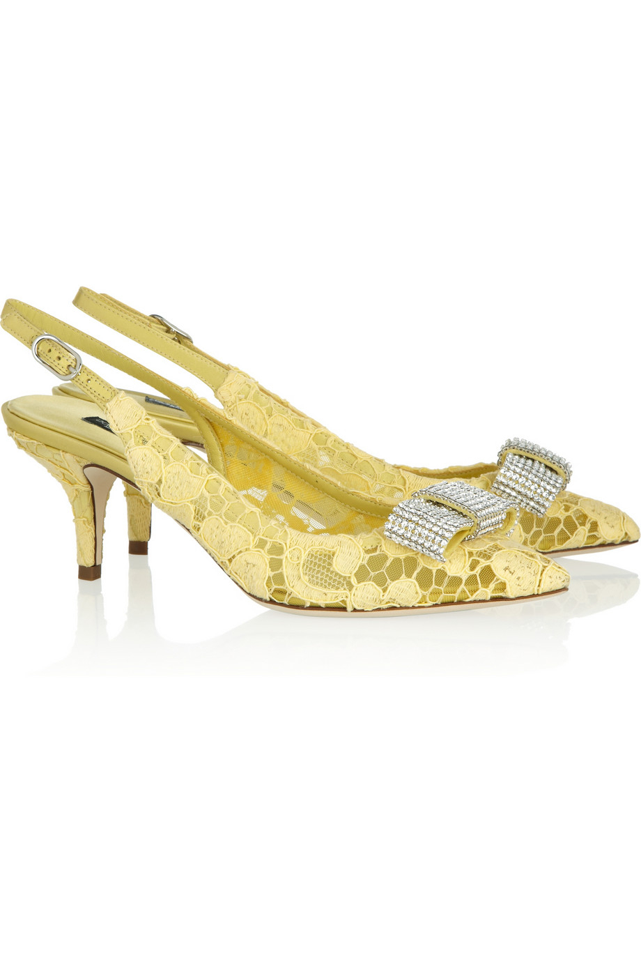 Lyst - Dolce & gabbana Crystal-Embellished Lace Slingback Pumps in Yellow