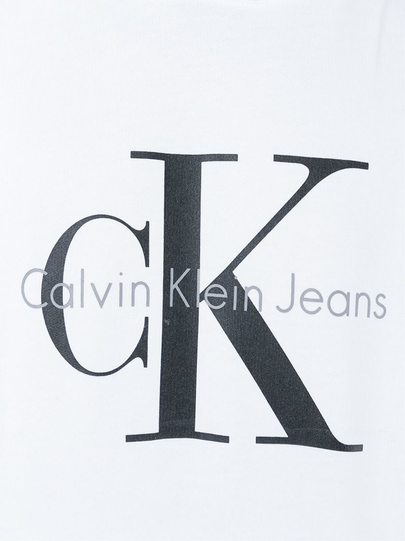 Calvin Klein Logo Print Hoodie in White for Men - Lyst