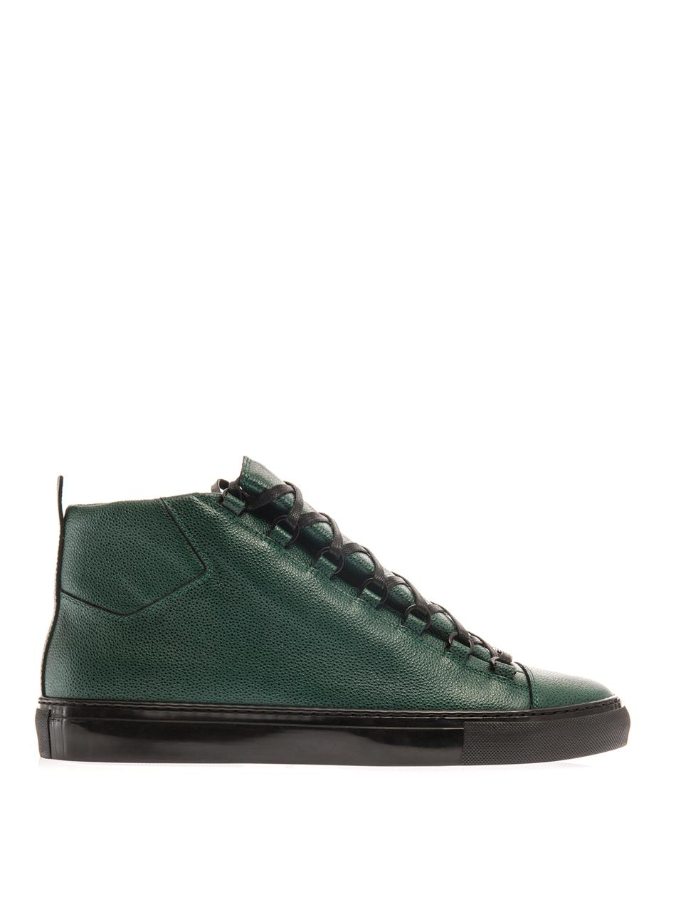 Balenciaga Dark Green Leather Arena Low Top Sneakers Size 39 Balenciaga   TLC