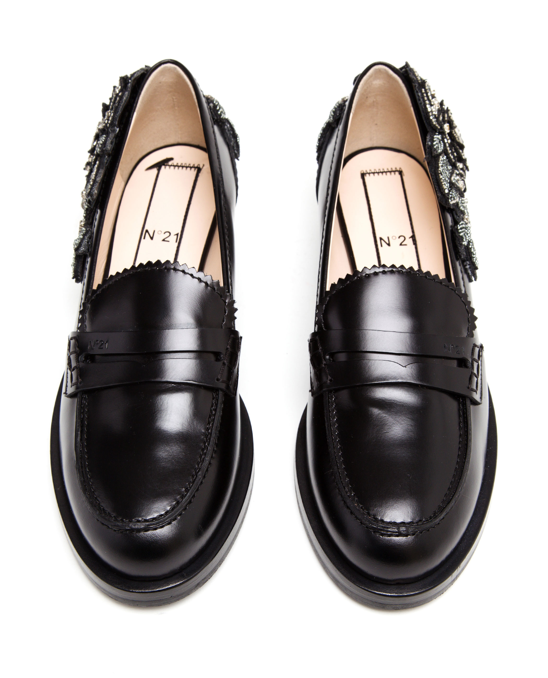 N°21 Embellished Leather Penny Loafers in Black - Lyst