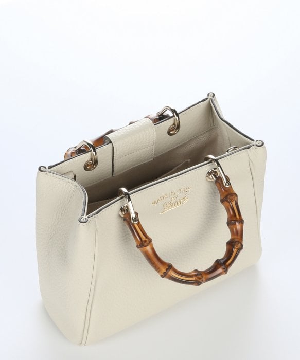 Gucci Mystic White Leather Mini Bamboo Top Handle Bag in White | Lyst