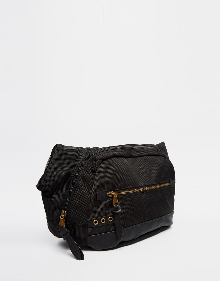 ASOS Oversized Cross Body Fanny Pack In Black Canvas in Black for Men