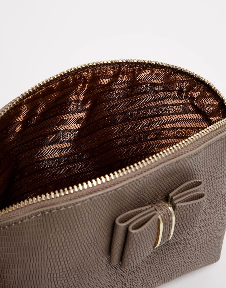 Download Love Moschino Mock Lizard Makeup Bag in Taupe (Brown) - Lyst