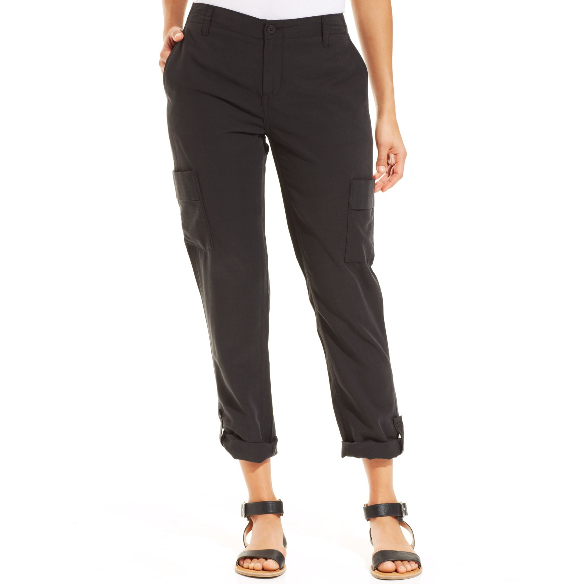 Calvin Klein Cropped Cargo Pants in Black - Lyst