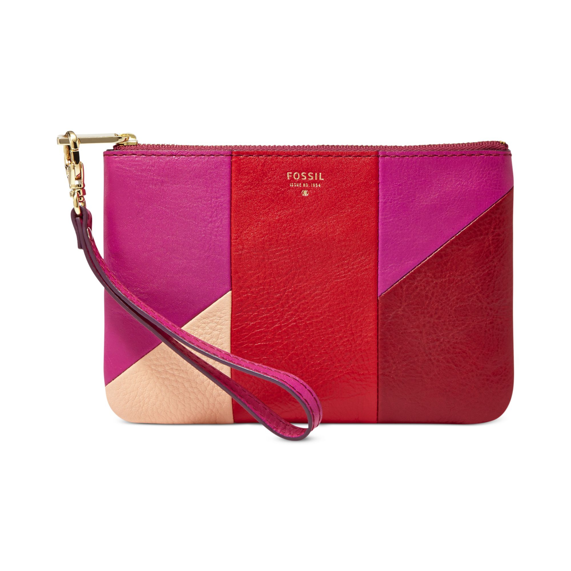 Genuine Leather Fossil Leather Wristlet Pouch In Camel (Brown