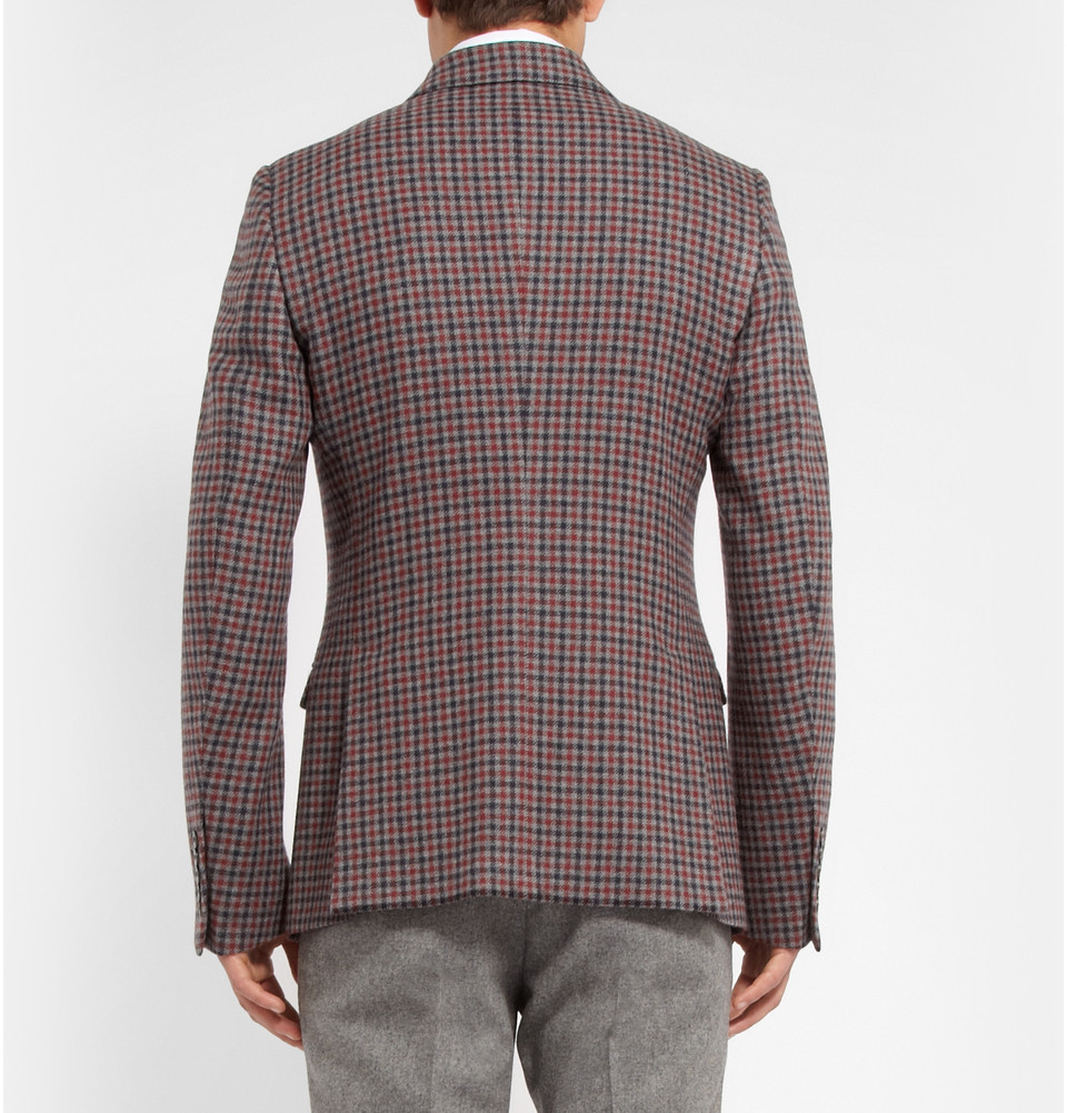 Gucci Slim-Fit Check Cashmere Blazer in Red for Men - Lyst