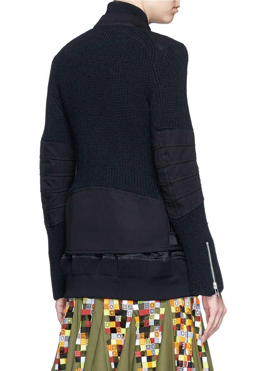 Sacai Extended Underlay Rib Knit Biker Jacket in Black Lyst