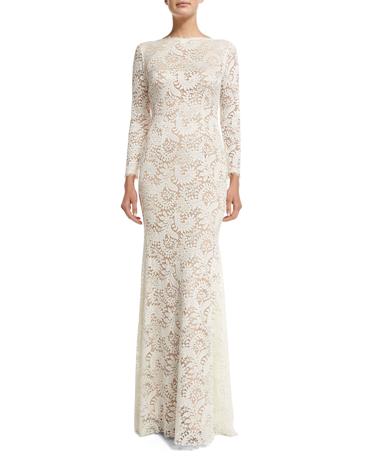 Jovani Long-sleeve Lace Mermaid Gown in White - Lyst