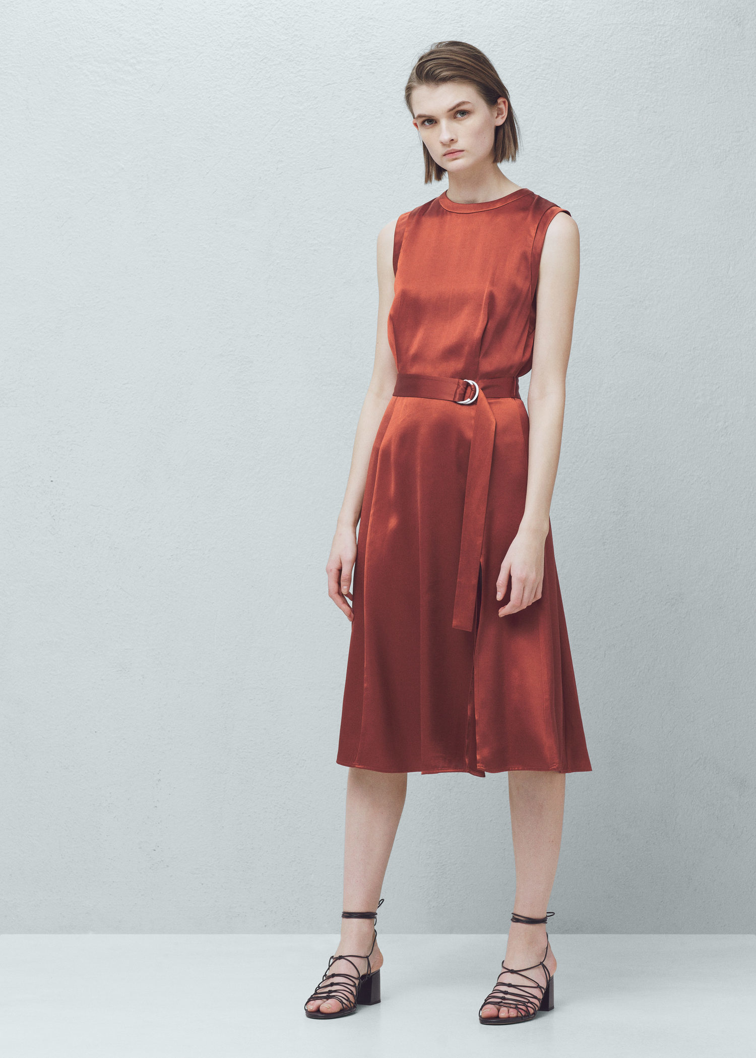 Lyst - Mango Belt Satin Dress in Orange