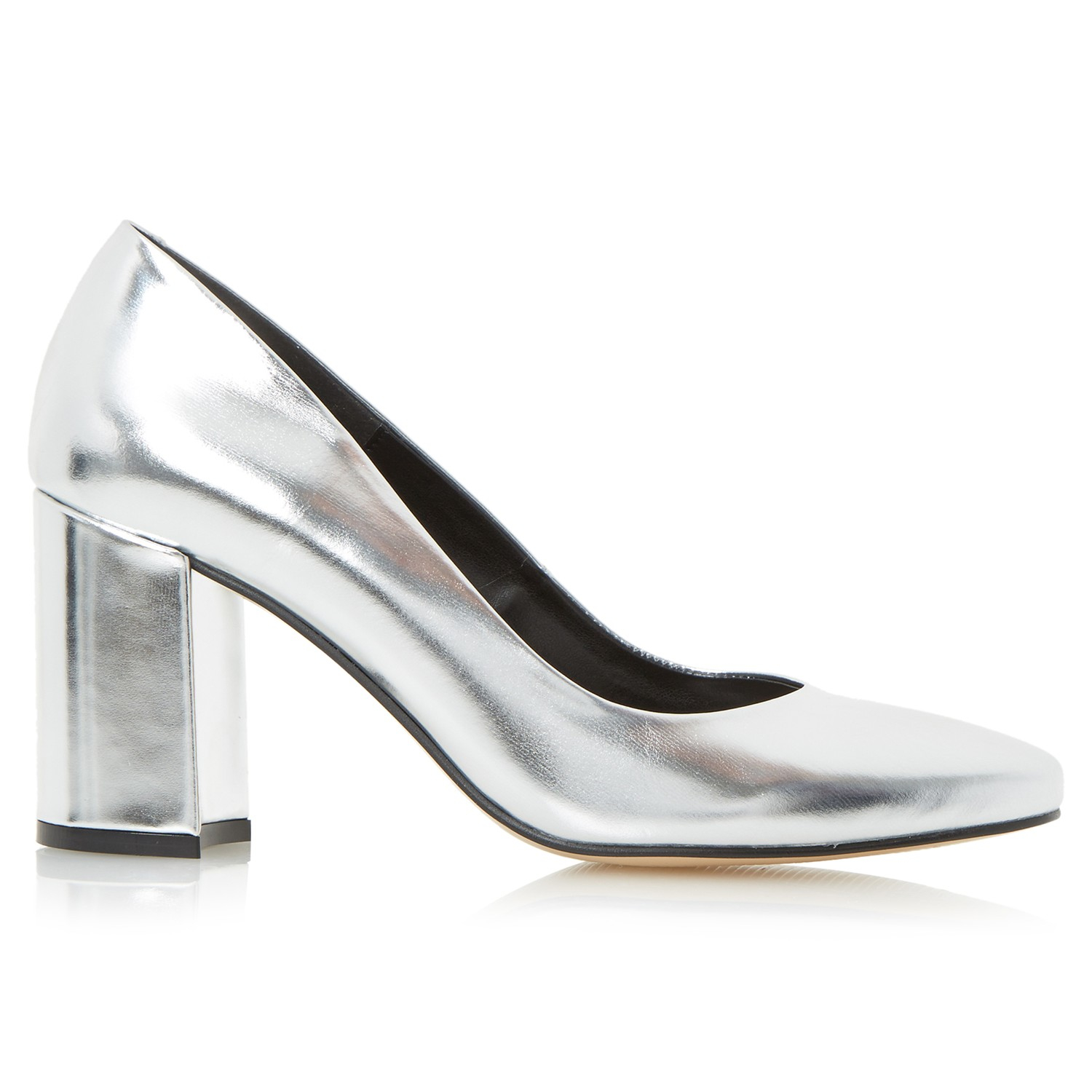 silver block heel court shoes