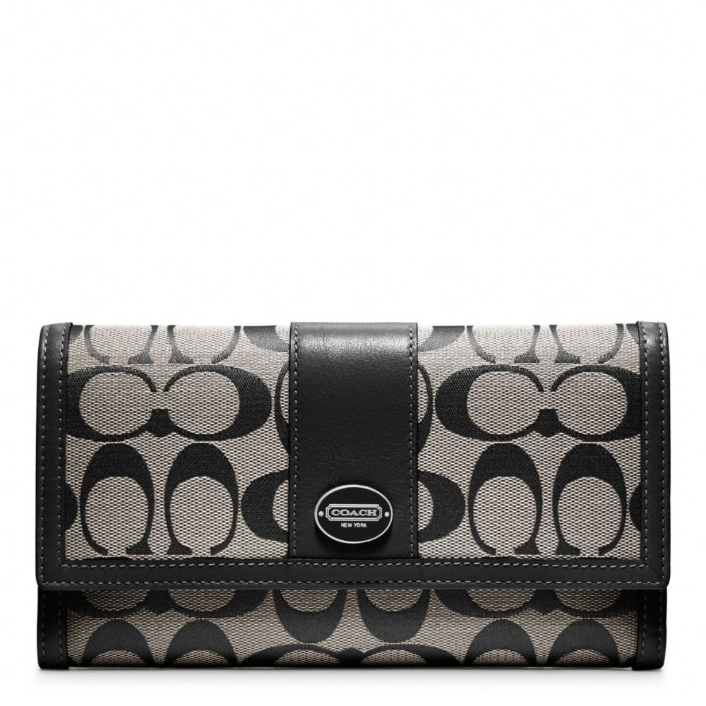 COACH Legacy Signature Checkbook Wallet in Silver/Black White 