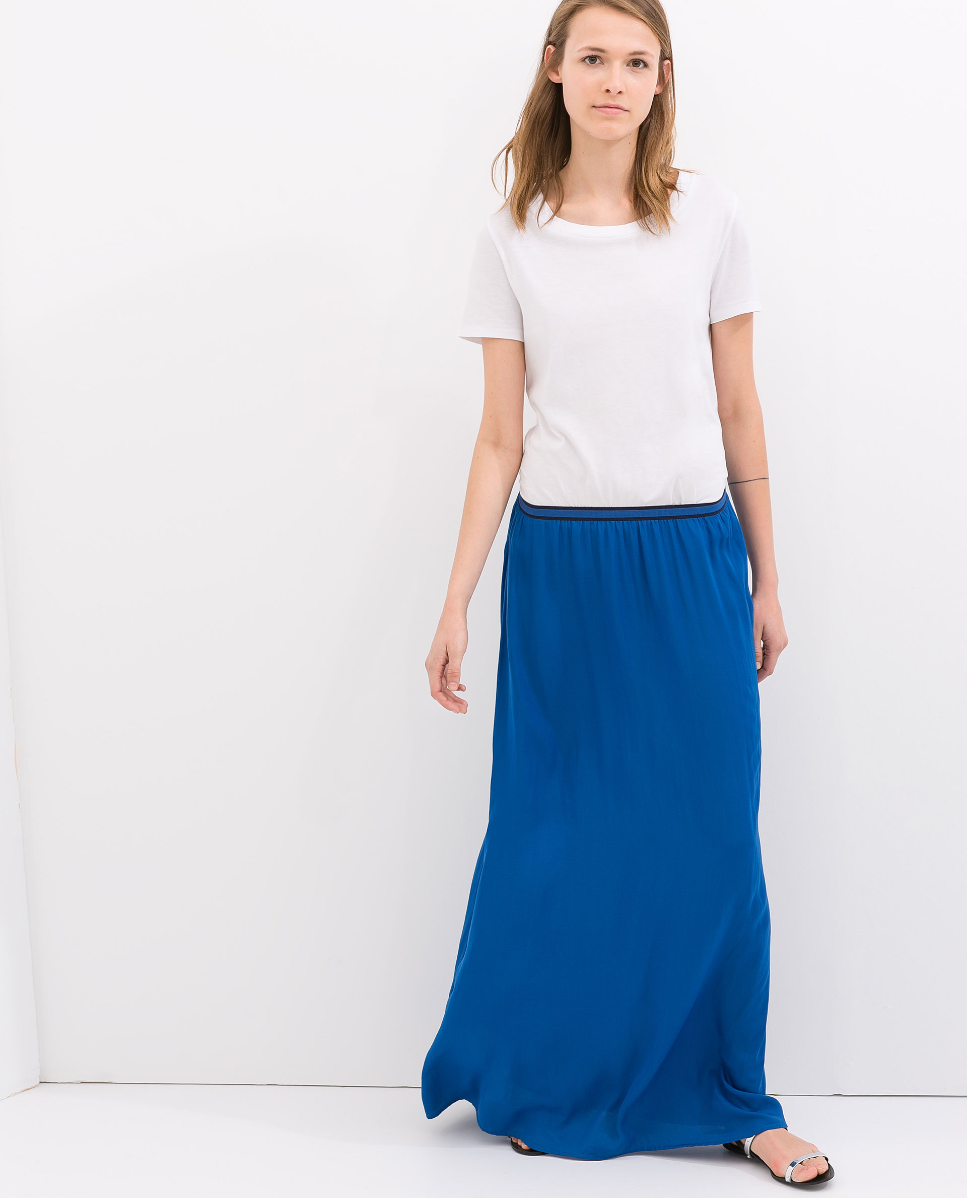 Zara Long Skirt With Elastic Waist in Blue (Bluish) Lyst