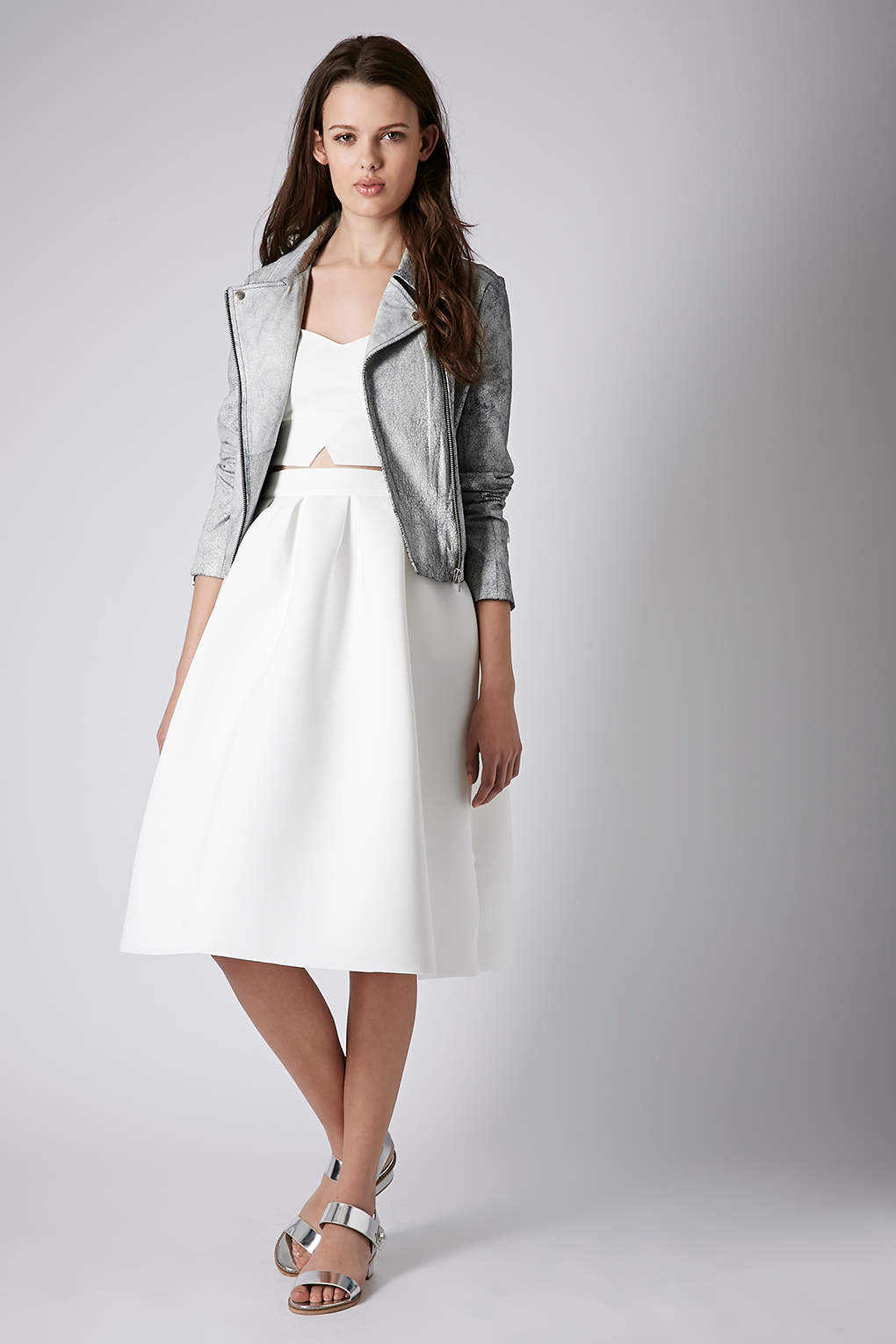 Topshop Pleat Scuba Midi Skirt in White | Lyst