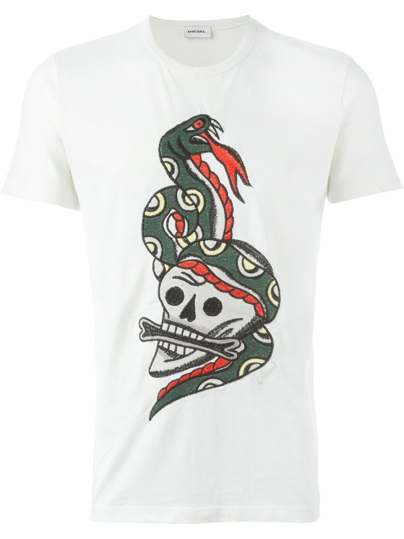 DIESEL Cotton Skull And Snake T-shirt in Natural for Men - Lyst