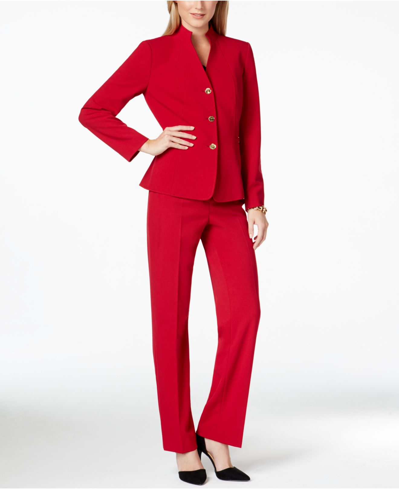 Tahari Petite Three-button Pantsuit in Red | Lyst