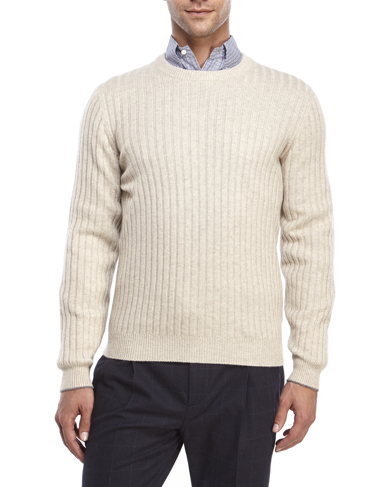 Lyst - Brunello Cucinelli Ribbed Cashmere Sweater in Natural for Men