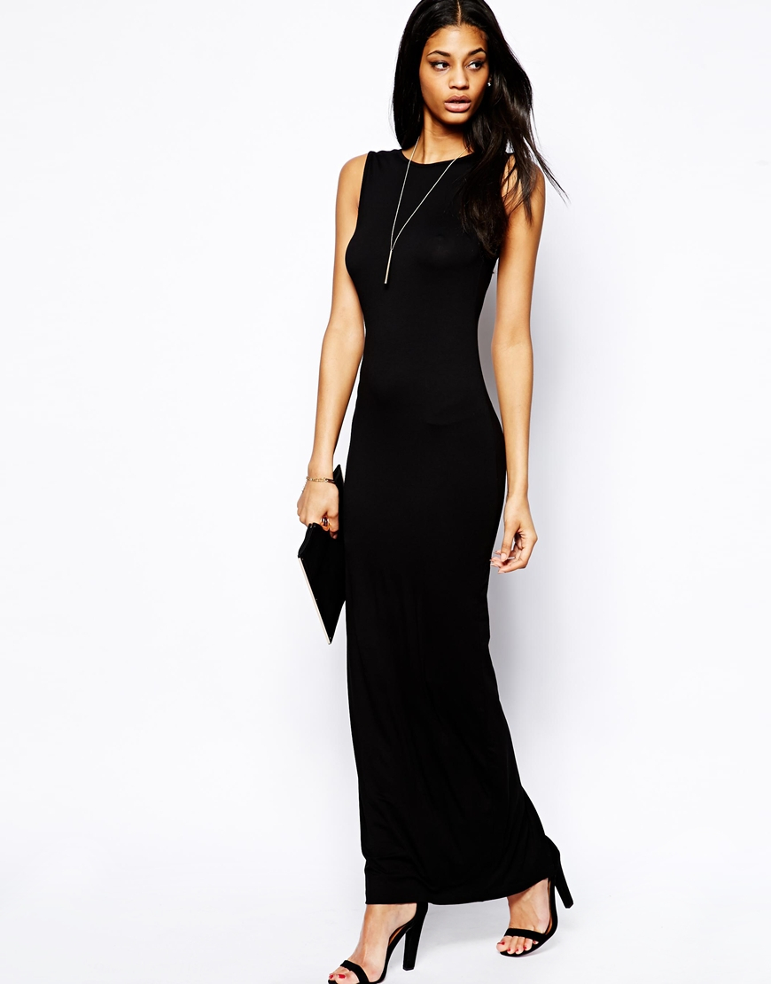 Lyst - Asos Maxi Dress With Plunge Back in Black