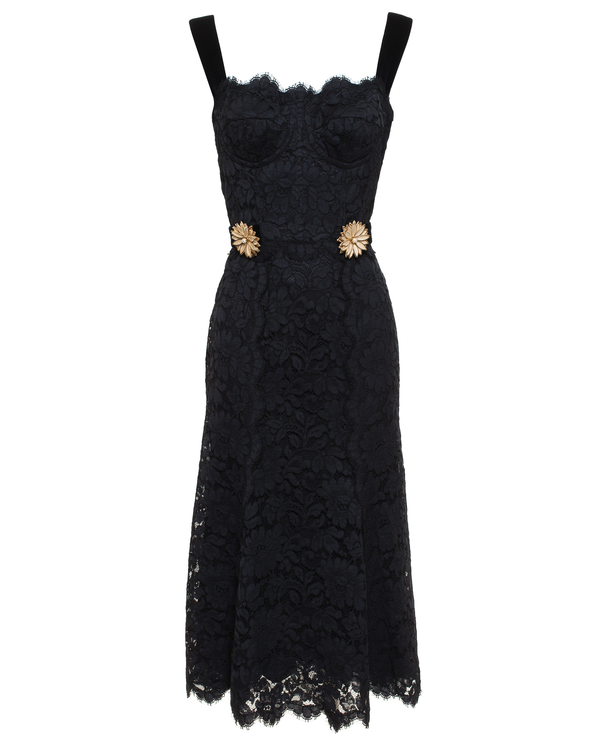 black dress with gold flowers