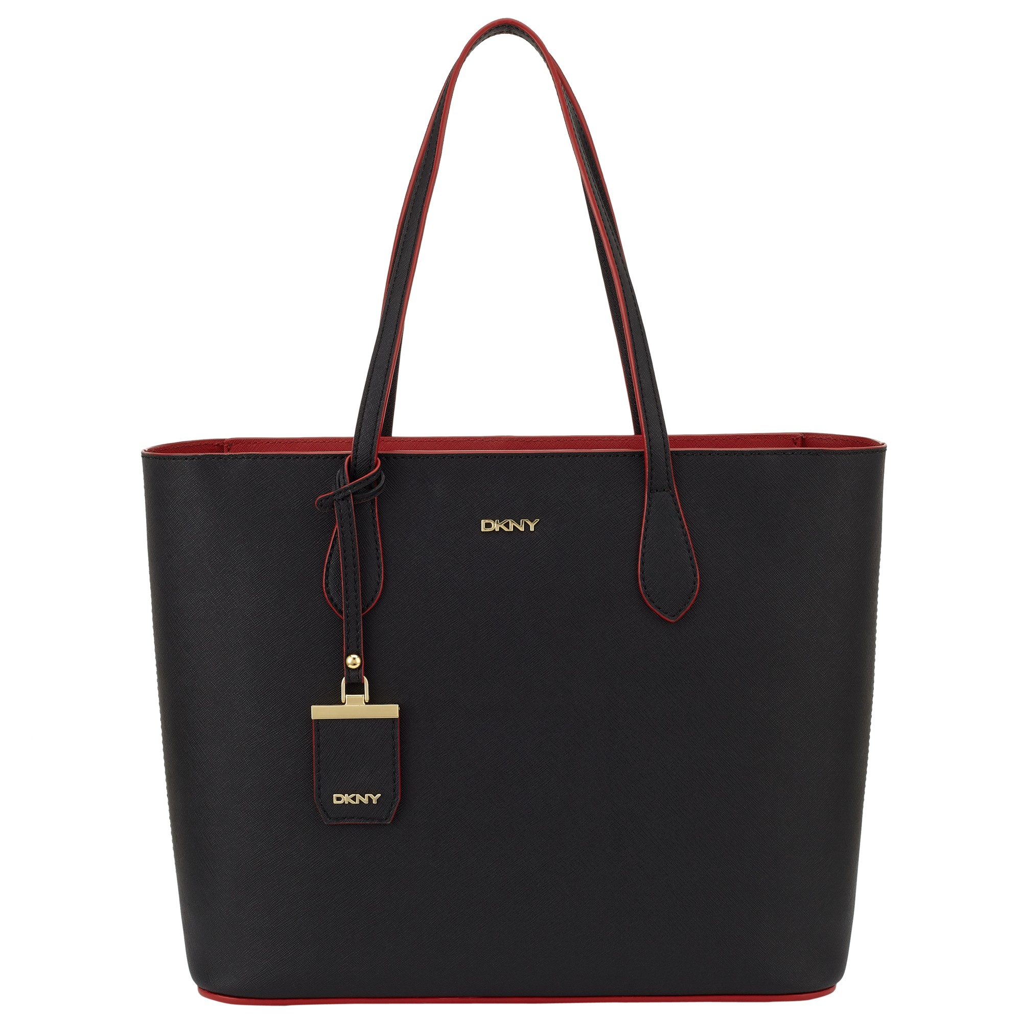 DKNY Bryant Park Saffiano Leather Zip Shopper Bag in Black/Red (Black