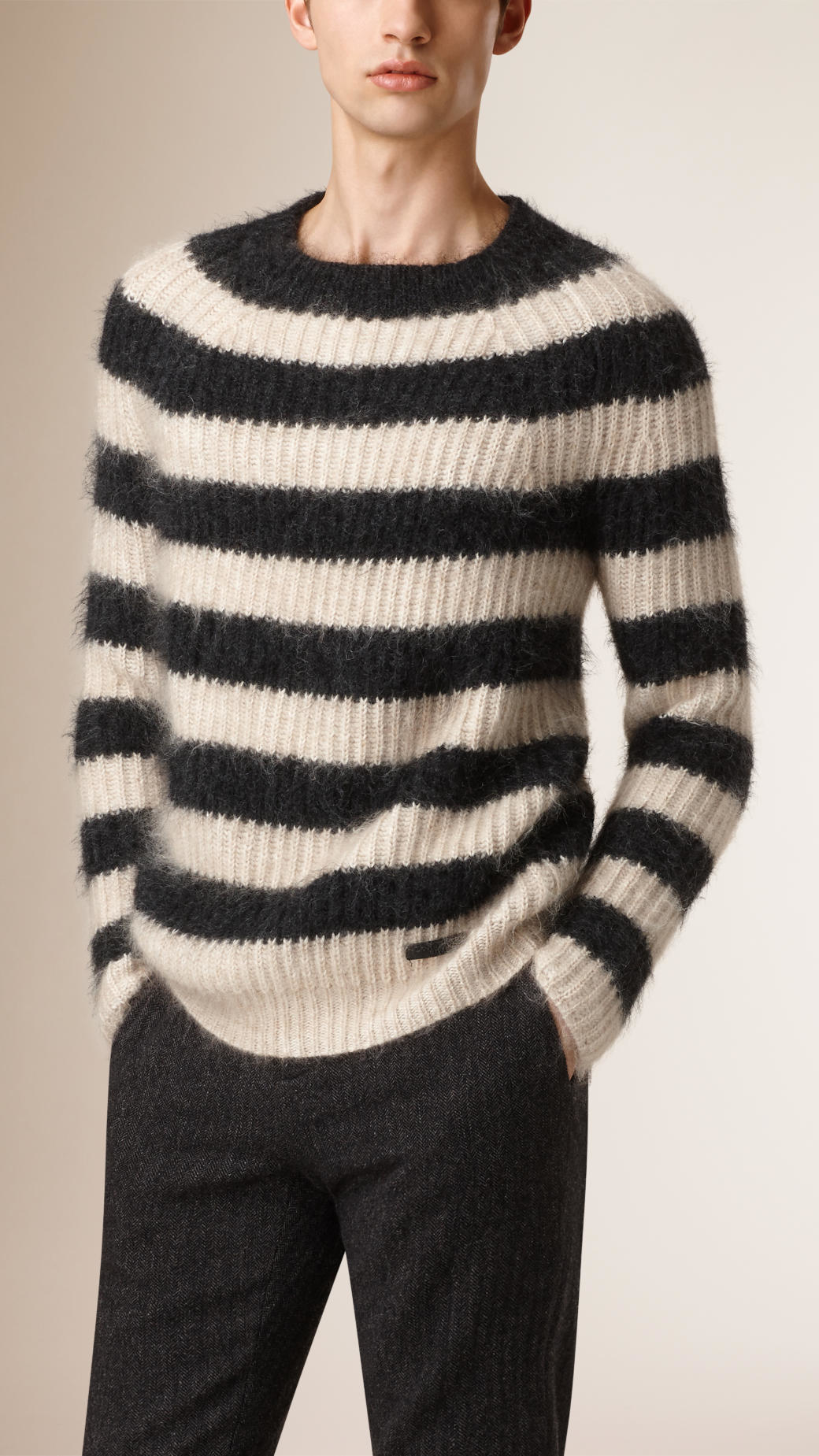 Lyst - Burberry Striped Wool Mohair Blend Sweater in Natural for Men