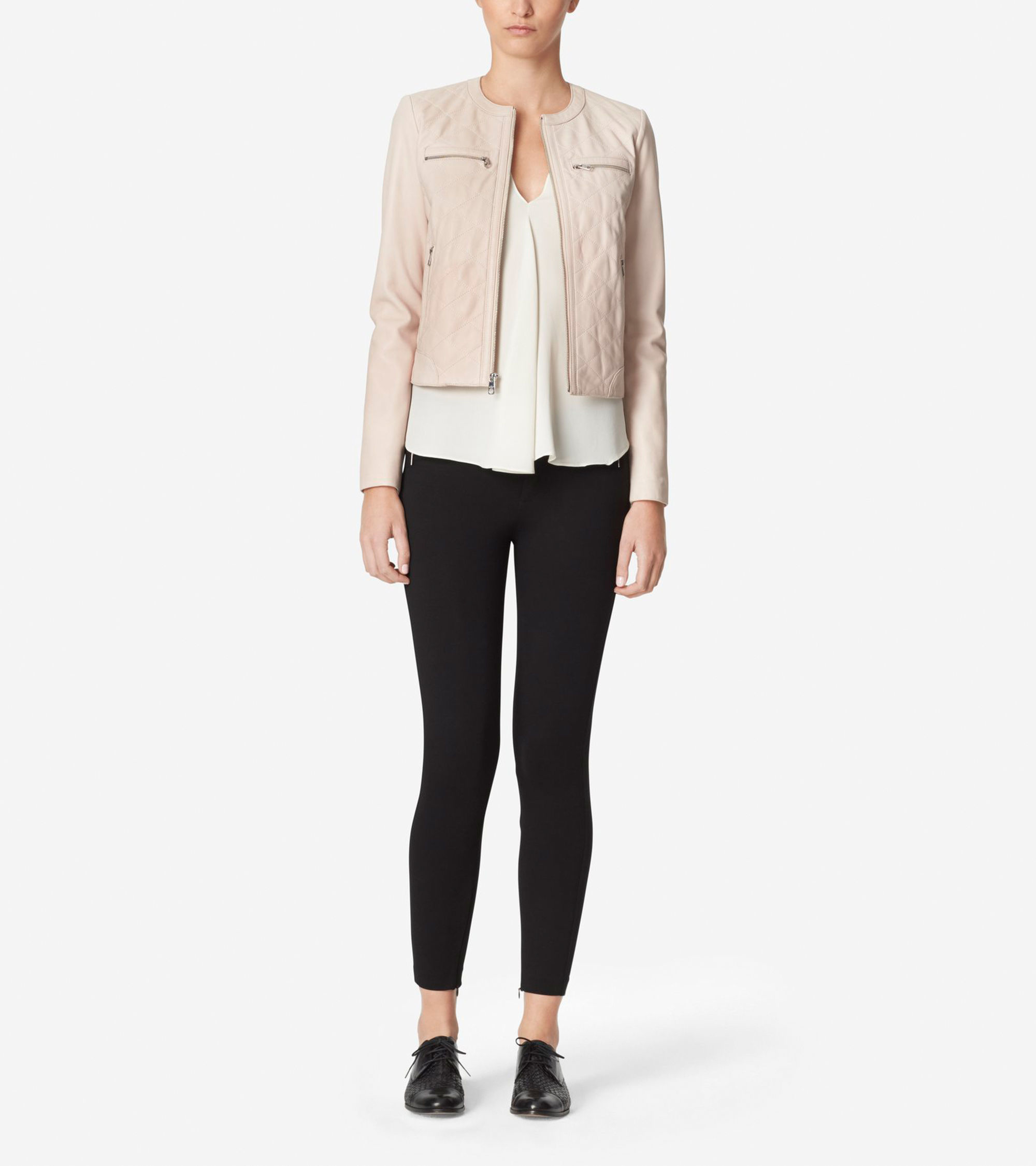 Cole haan Collarless Leather Jacket in Pink Lyst
