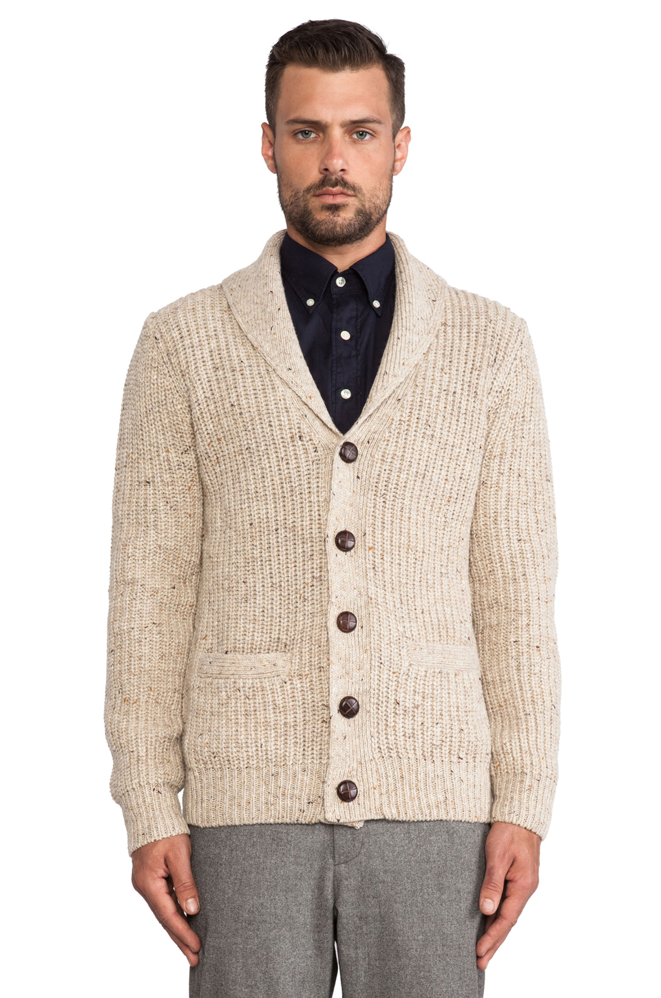 GANT Rib Shawl Cardigan in Cream (White) for Men - Lyst