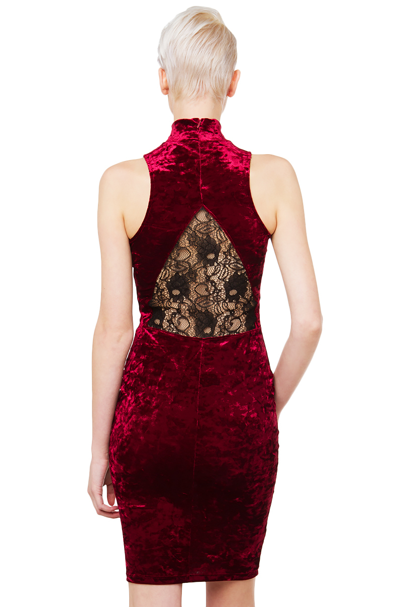 Red Velvet Turtleneck Dress Clearance 