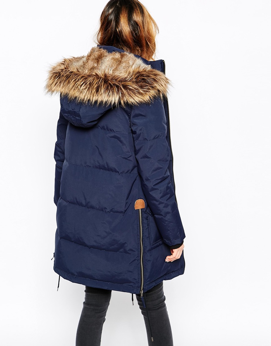 Minimum Parka With Faux Fur Hood in Navy (Blue) - Lyst