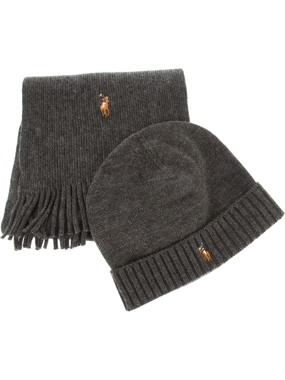 Polo Ralph Lauren Ribbed Scarf and Hat Set in Grey (Gray) for Men - Lyst