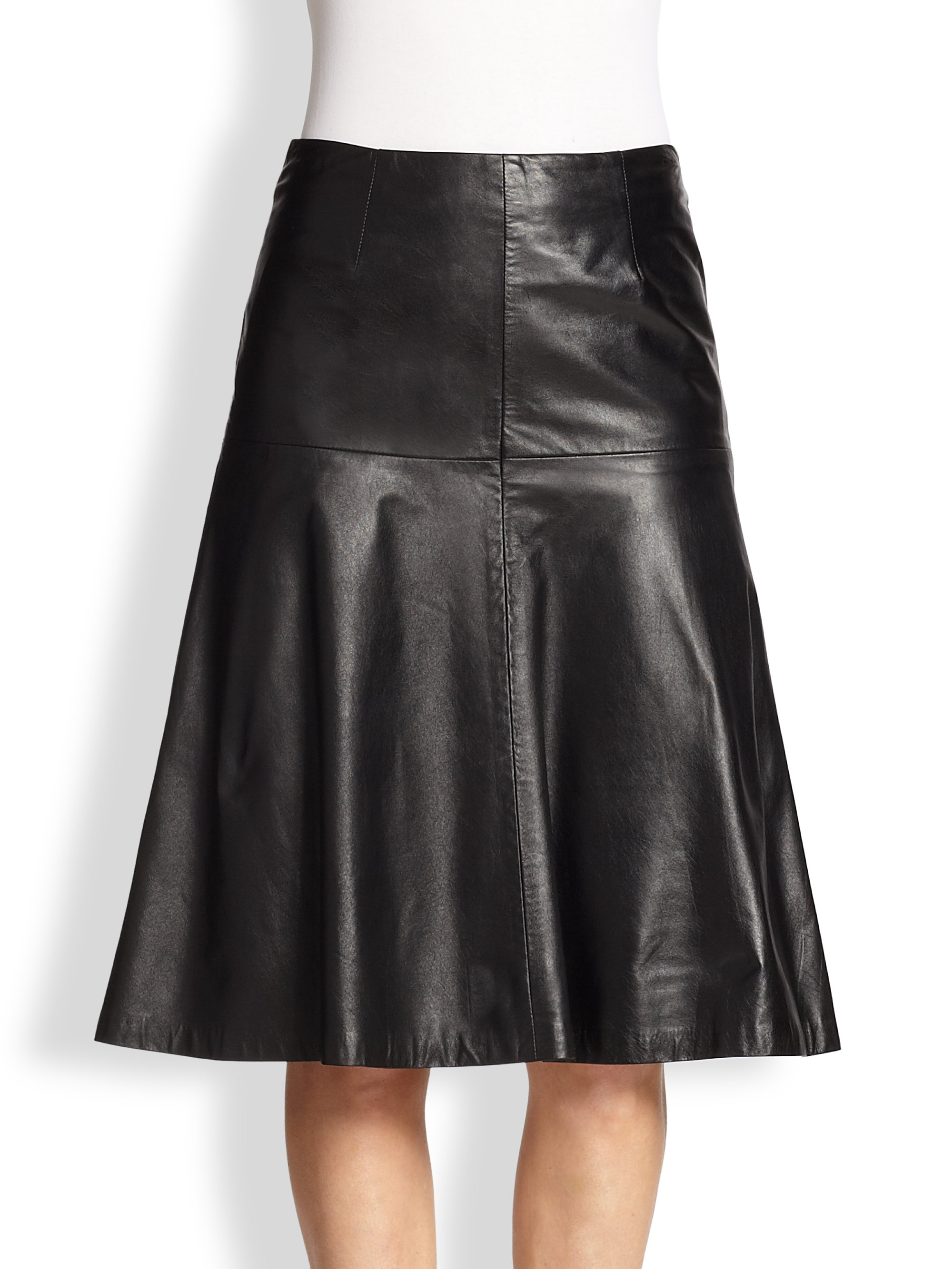 Milly Celine Leather Bell Skirt in Black Lyst