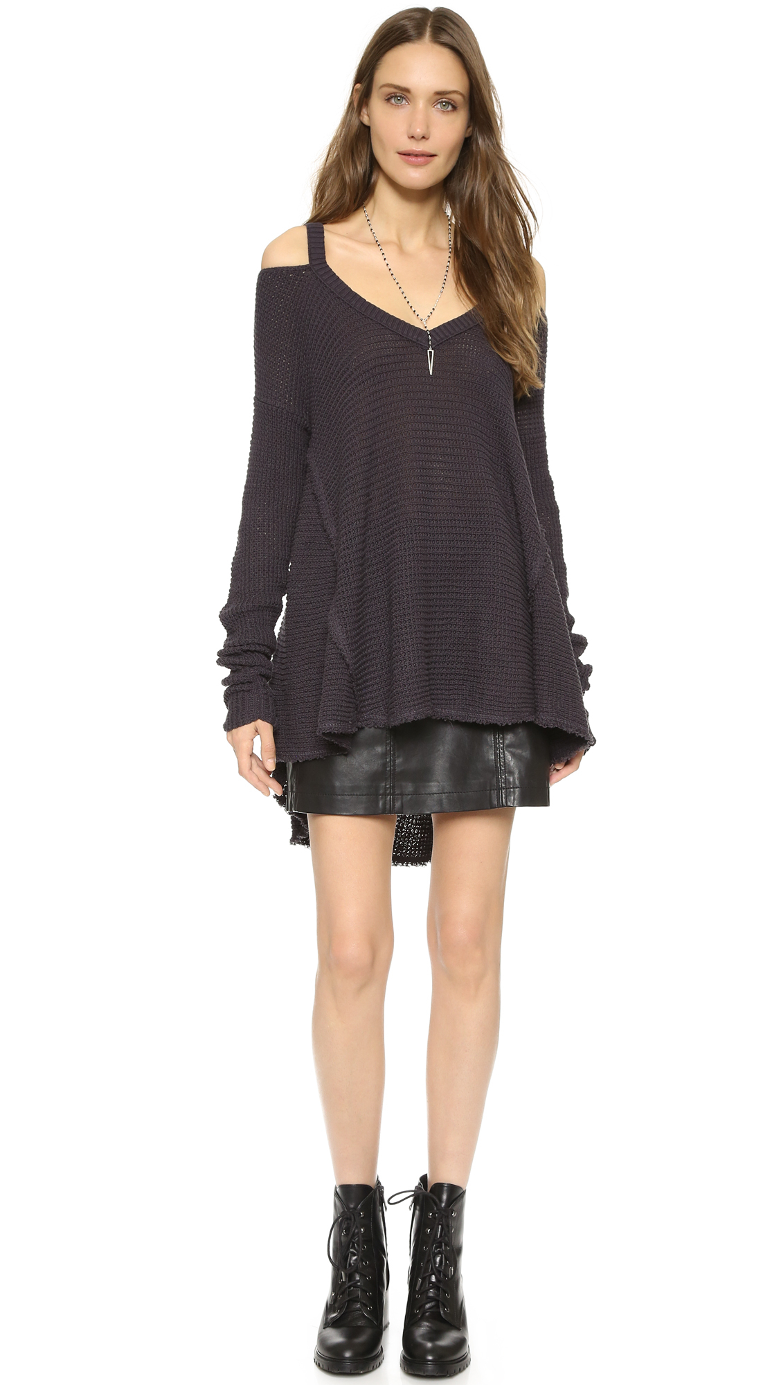Free People Moonshine V Neck Sweater Charcoal In Gray Lyst