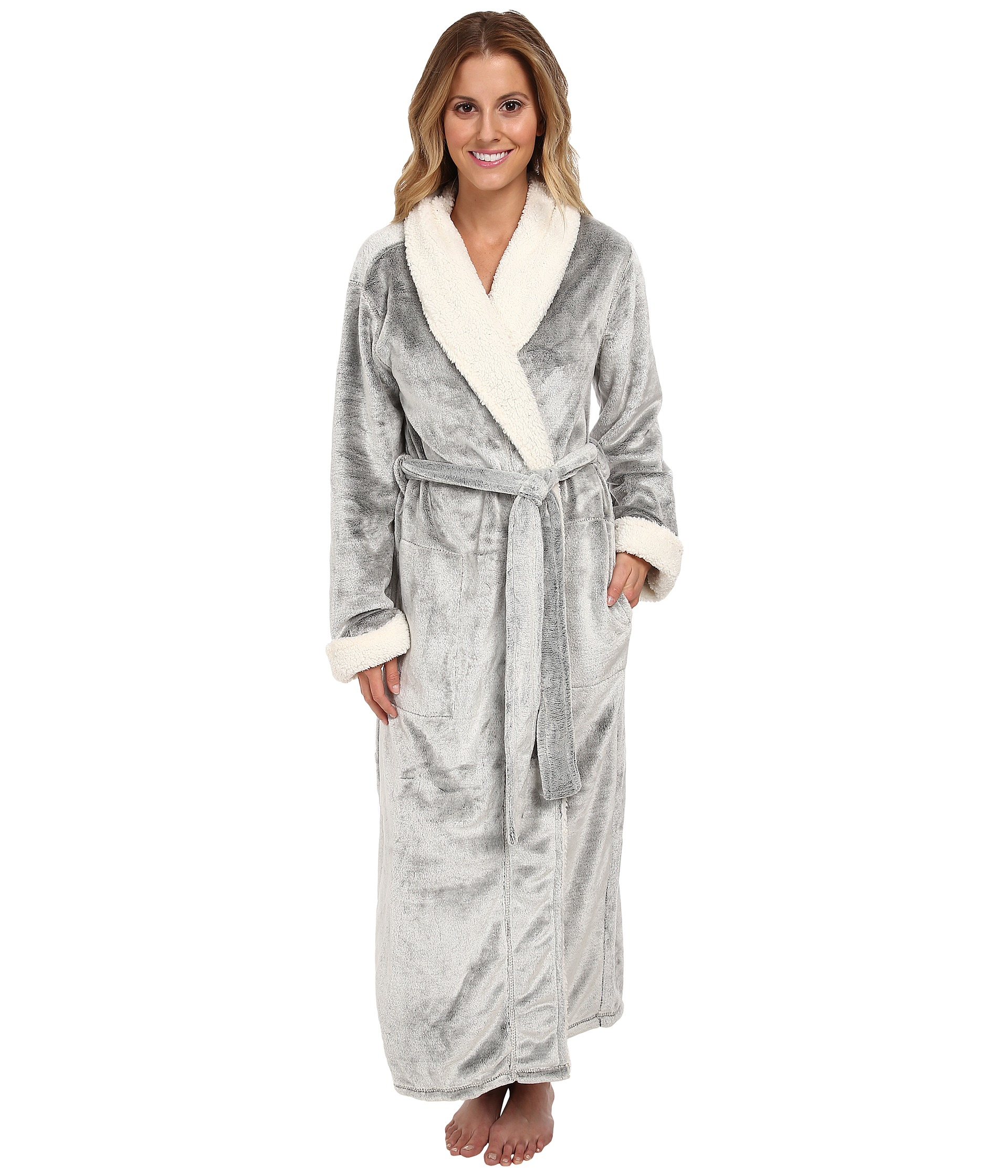 Natori Sherpa Micro Velour Robe in Gray Lyst