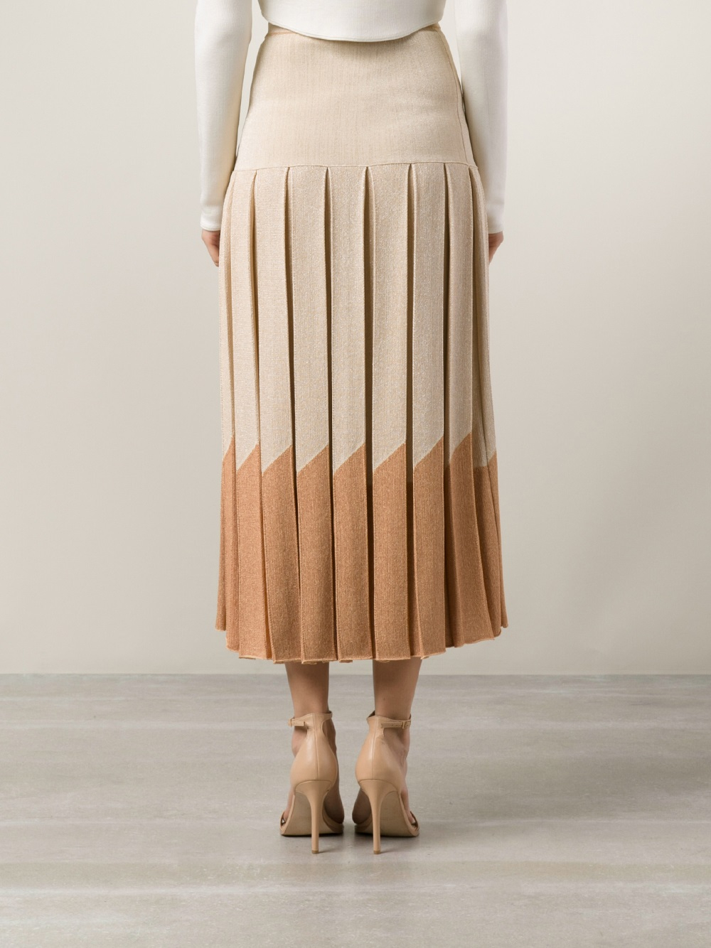 Sonia Rykiel Bicolor Pleated Skirt in Natural | Lyst