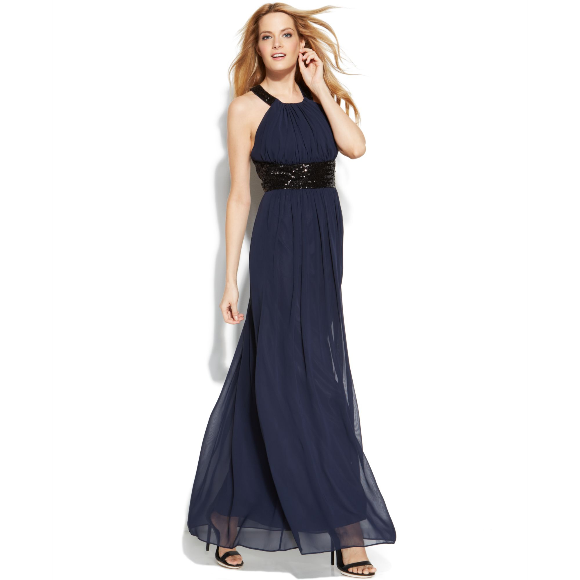 calvin klein open back halter gown