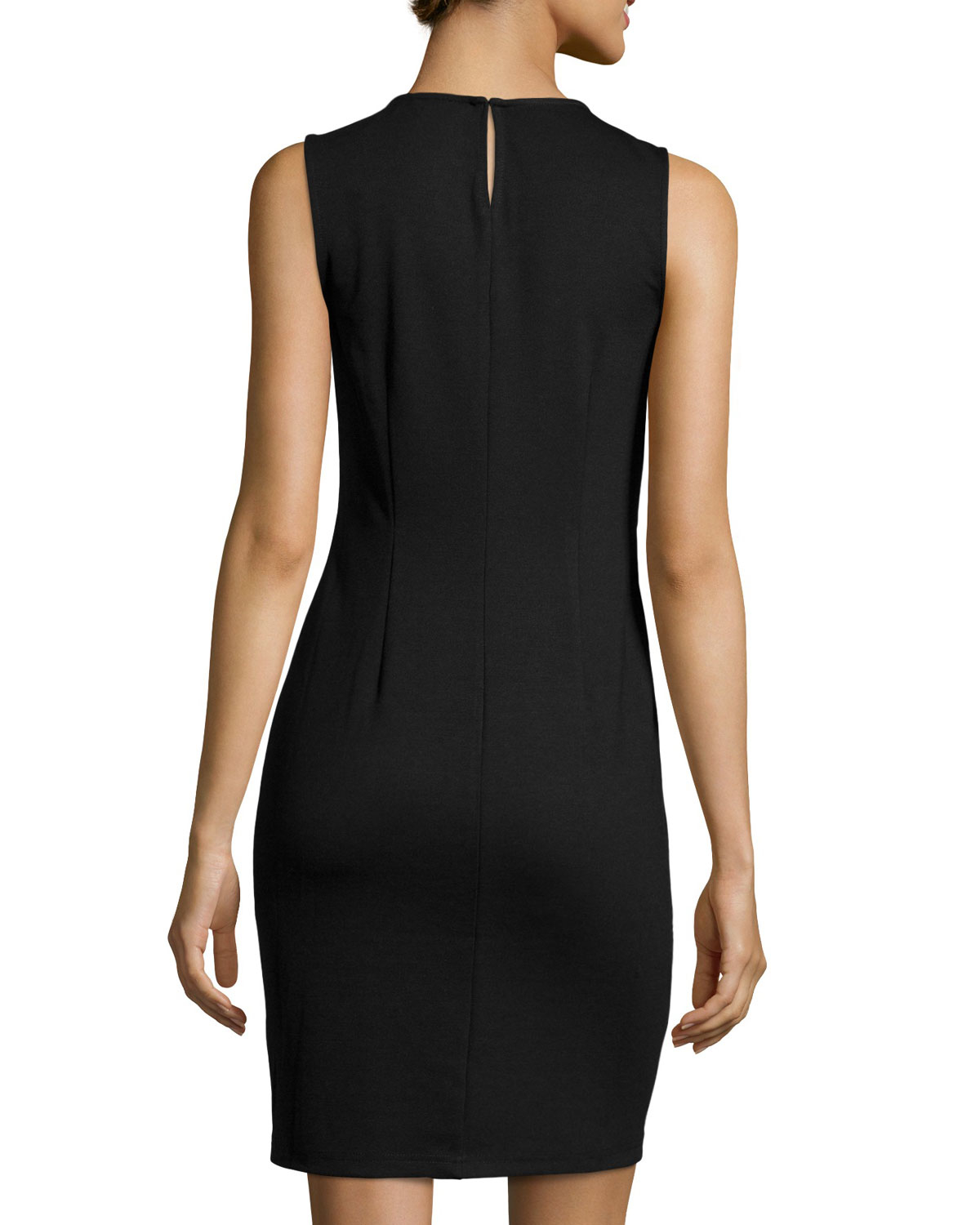 Lyst - Neiman Marcus Sleeveless Jersey Fringe-overlay Dress in Black