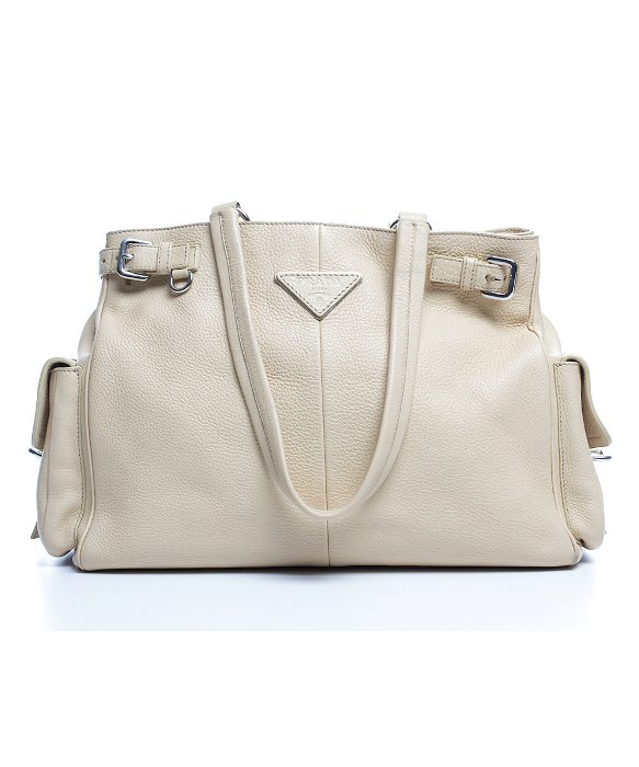 Prada Beige Leather Side Pockets Large Shoulder Bag in Beige | Lyst  