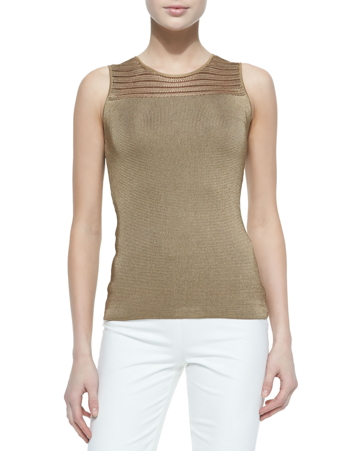 Ralph lauren black label Mesh-Yoked Chain-Knit Tank Top in Gold (sand) | Lyst